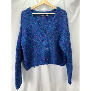 OBR Blue Speckled V-Neck Button Cardigan Sweater